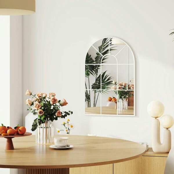 90 X 61cm Arched Grid Mirror - White