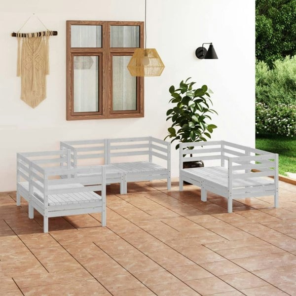Berkfield 6 Piece Garden Lounge Set White Solid Pinewood