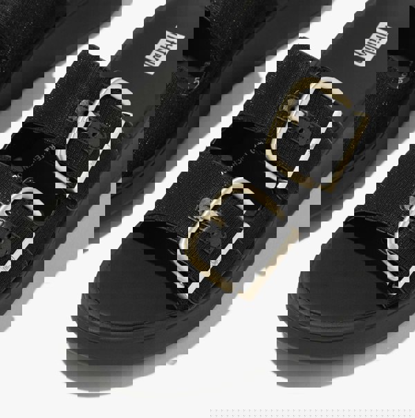 FitFlop F-MODE BUCKLE SHIMMERLUX FLATFORM TWO-BAR Womens Slides Black