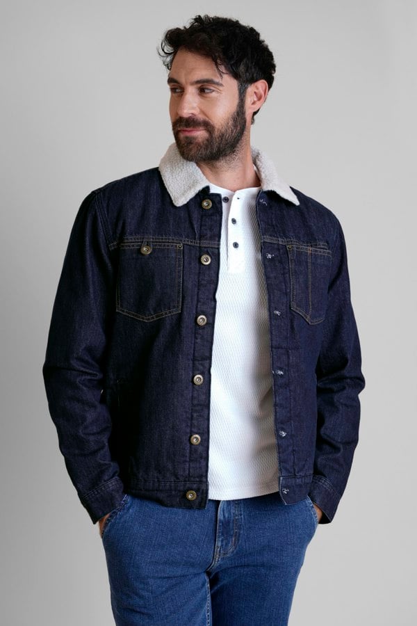 Men's Borg Collar Raw Denim Jacket