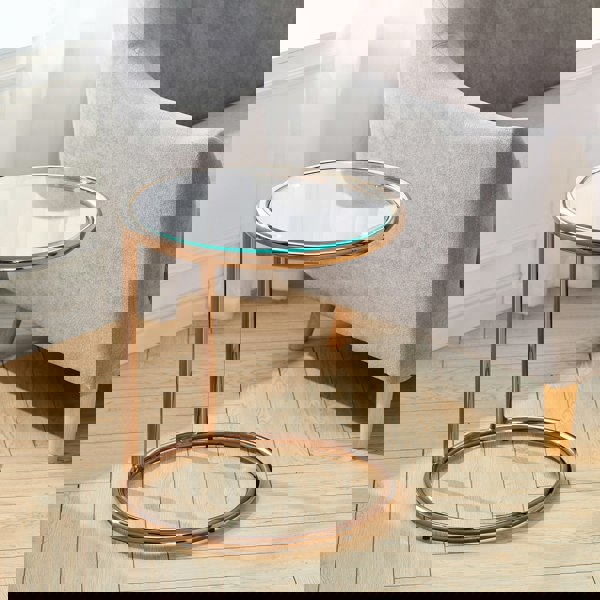 Living and Home Clear Tempered Glass Round Side Table with Metal Base