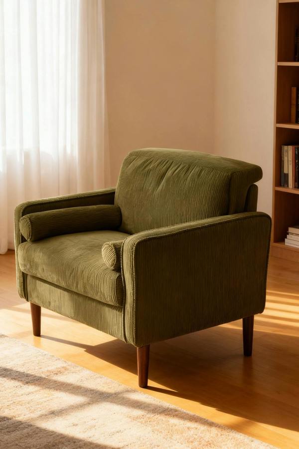 Green Corduroy Upholstered Single Sofa Armchair