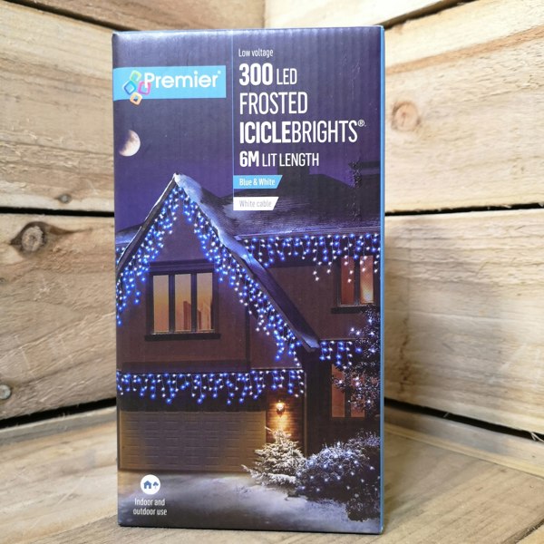 Samuel Alexander 300 LED 7.5m Premier Christmas Outdoor 8 Function Icicle Lights Blue & White