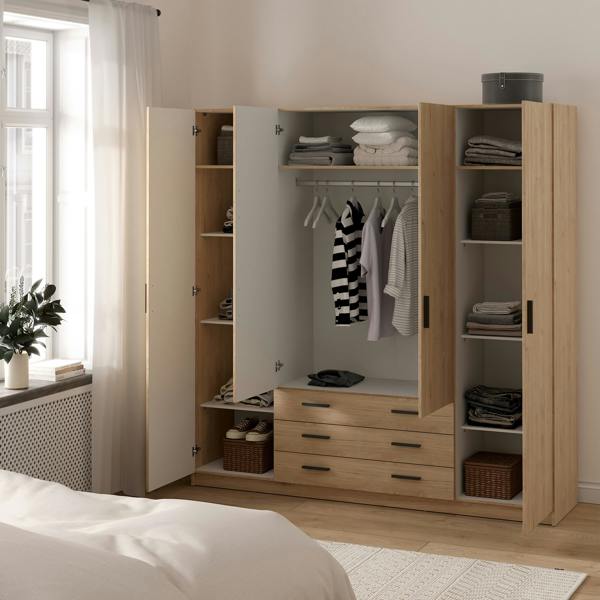 Furniture To Go Sprint Wardrobe with 4 Doors + 3 Drawers in Jackson Hickory