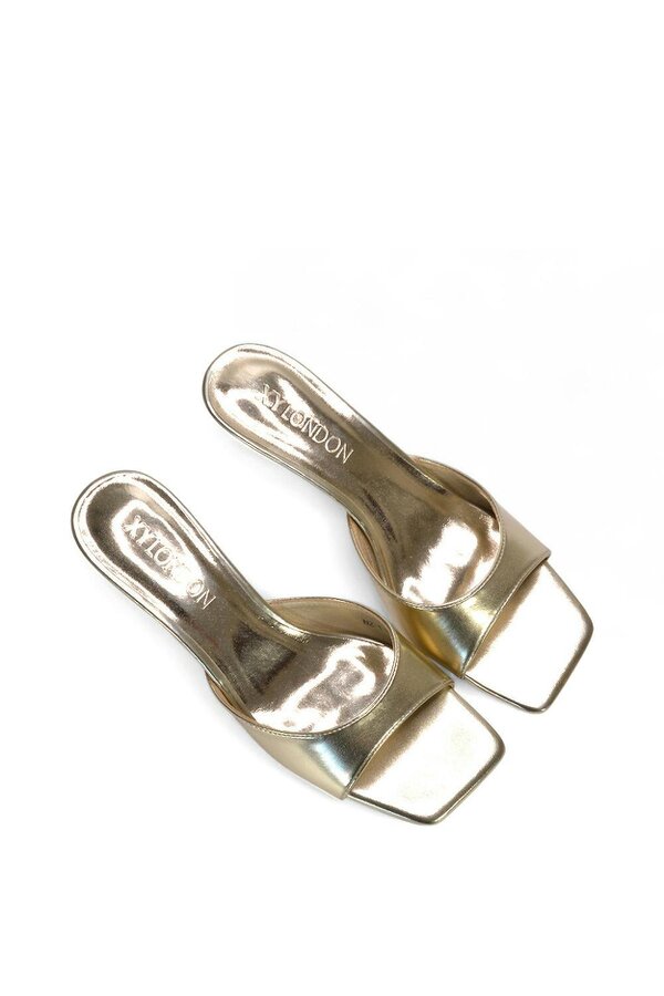 XY LONDON Square Toe Kitten Heel Slip On Heeled Sandal Mules