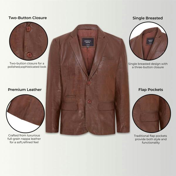 Infinity Leather Mens Slim Leather Italian Blazer Jacket-Somero