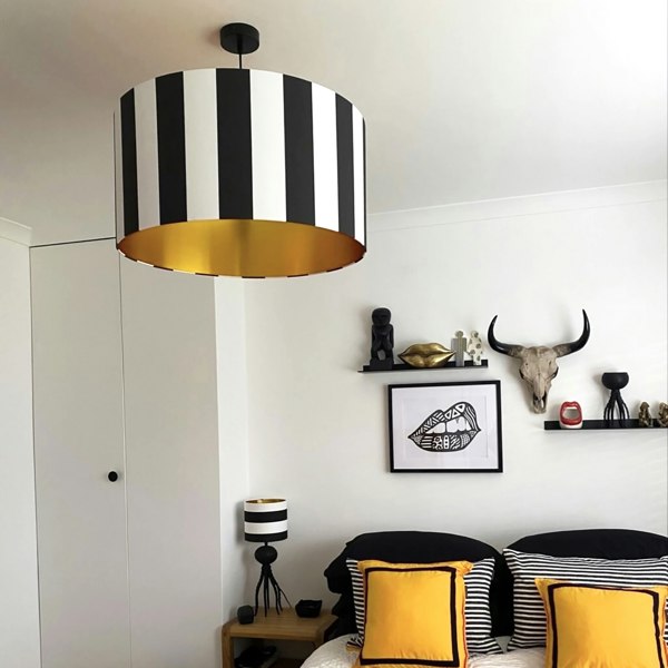 Beetlejuice Black and White Striped Lampshade With Gold Foil Lining