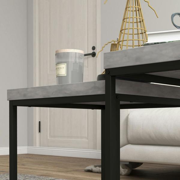 Wyld Haus Keco Wooden Grey Set Of 2 Nesting Coffee Tables With Thick Tabletops