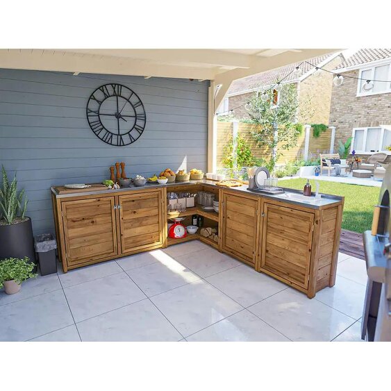 Dunster House Garden Kitchen with Right Side Sink, W2m x D2m / W7' x D7', With Stainless Steel Countertop, UNIT III