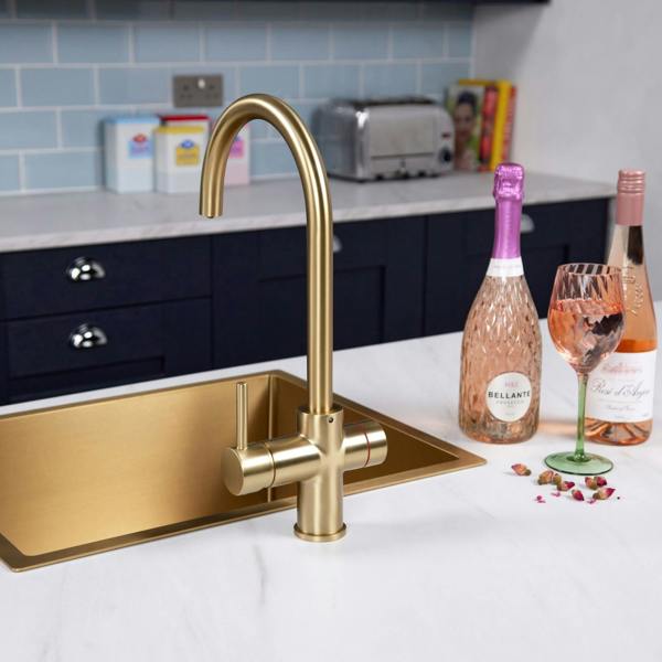 Impromta 3 in 1 Biometric Swan Neck Boiling Water Tap | Brushed Brass Finish
