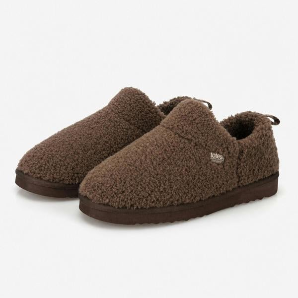 Totes BORG BOOTIE WITH BACK TAPE DETAIL Slipper Boots Slipper Boots   in  Brown
