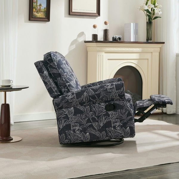 Furniture One Recliner Armchair, 360° Swivel Single Sofa with Adjustable Backrest and Footrest - Navy