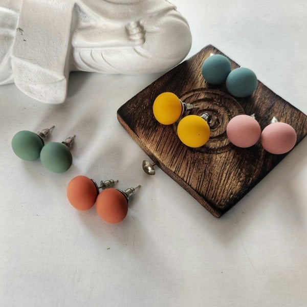 The Colourful Aura Multicolour Matte Unisex Round Ball Studs Minimalist Everyday Dot Earrings