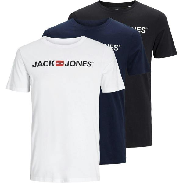 Jack And Jones Mens Logo T-Shirt (Pack of 3) - White/Black/Navy - 