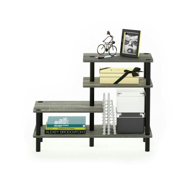 WALPLUS Versatile Turn-N-Tube 3-Tier Side Display Rack, French Oak Grey/Black for Entryway