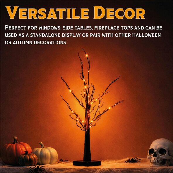 Scotts of Stow Fxlab 10x10x60cm 40L Orange LED Halloween Black Glitter Tree Indoor Battery Decoration with  Timer