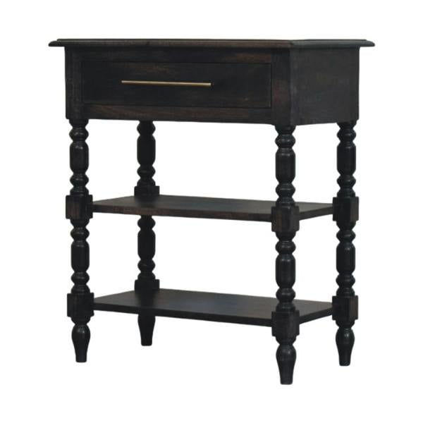 Artisan Furniture Solid Wood Heritage Turned-Leg Side Table, 1 Drawer & 2 Open Slots, Dark Brown