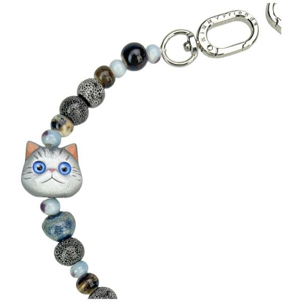 Nimmy Friends Nimmy Big Eye Cute Pet Silver Shaded Cat Mobile Phone Chain Bag Charm Ceramic Bracelet Grey -N-XDY-SL-023