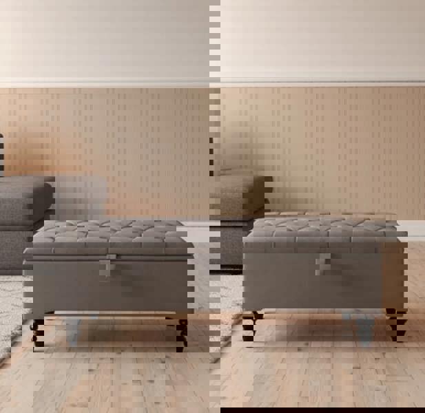 deep hidden storage velvet footstool with tufted design - ISTOOLS