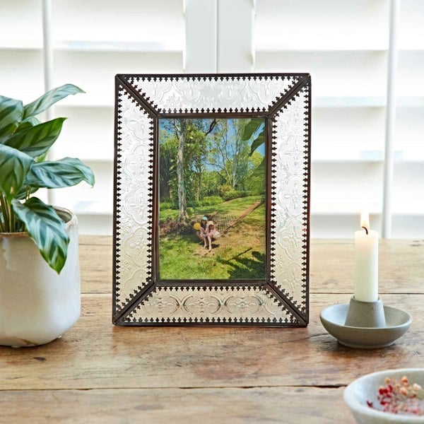 Paper High 6" x 4" Luna Recycled Glass and Antique Brass Metal Photo Frame