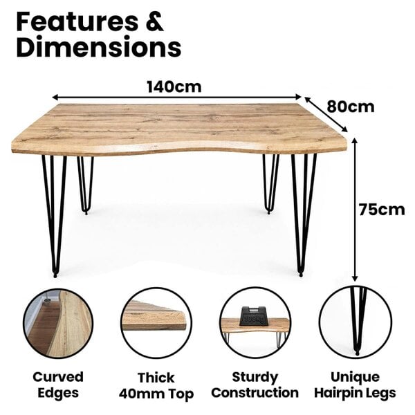 Kosy Koala Wooden Dining Table With Metal Hairpin Legs for Dining Room, Work, or Study