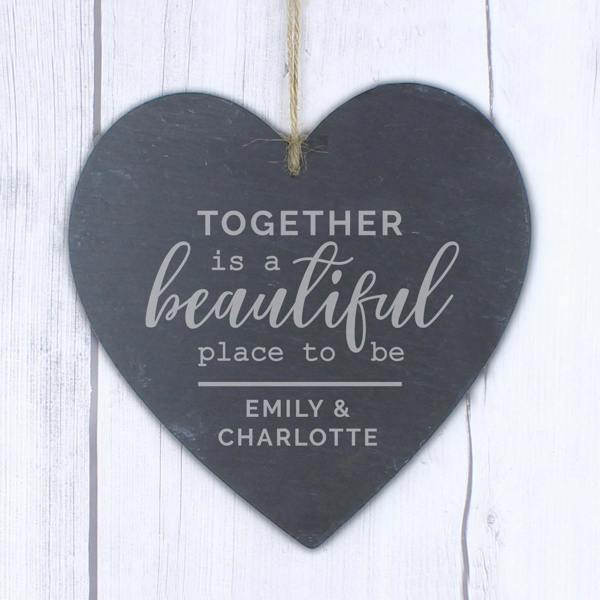 Personalised 'Together' Slate Hanging Heart Decoration - lifestyle shot