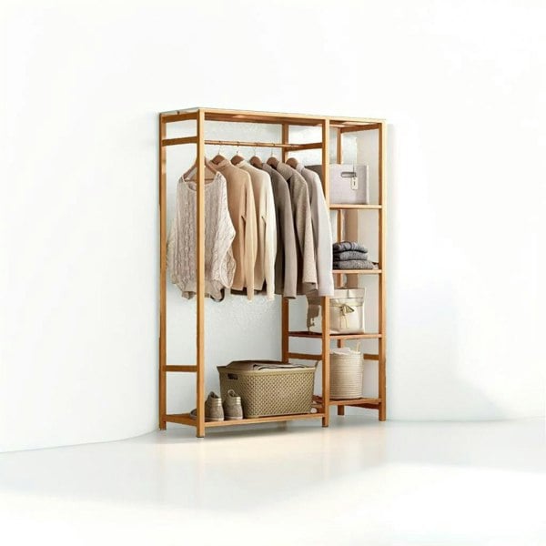 Modcraft Large Bamboo Garment Rack with Clothes Rail and Shelves
