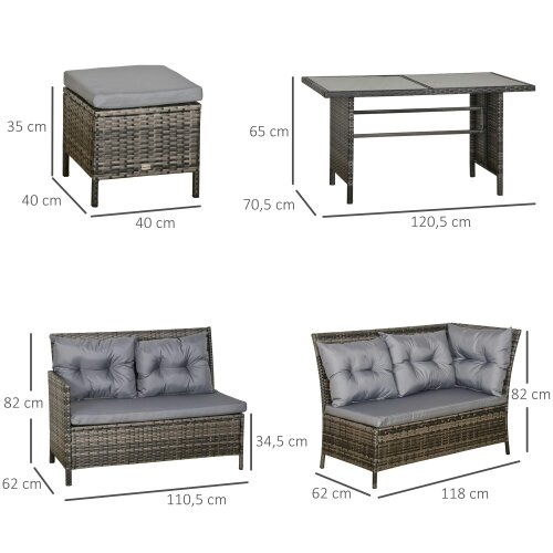 Wyld Haus Dili Rattan Grey 8 Seater Outdoor Sofa Set With Cushions And Table
