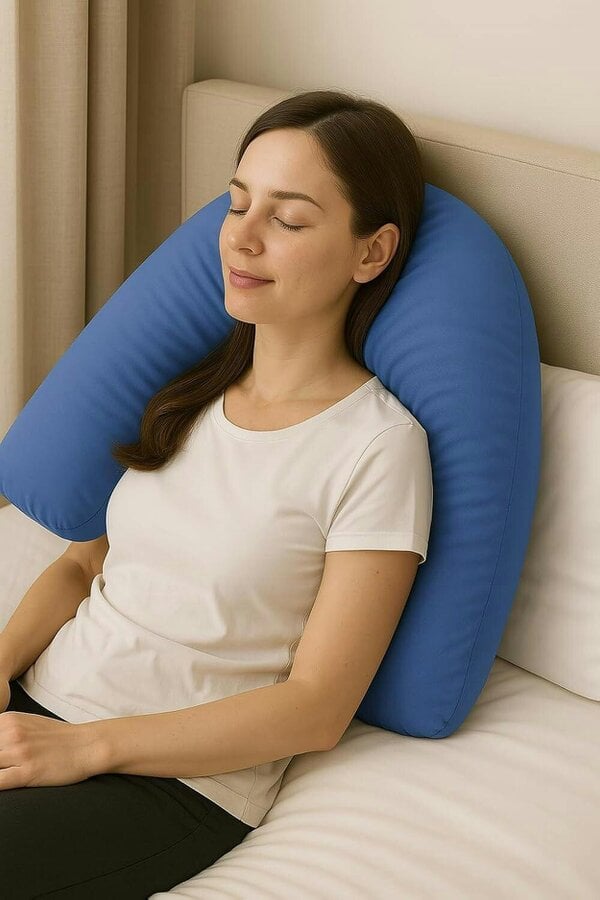 Night Zone Easy Care Polycotton V Shaped Pillow – Orthopaedic Support Pillow with Case or Cover Only - Mid Blue - Cover Only