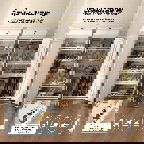 Levede Shoe Cabinet Storage Cupboard Wooden Footwear Stand Rack 2 Doors White