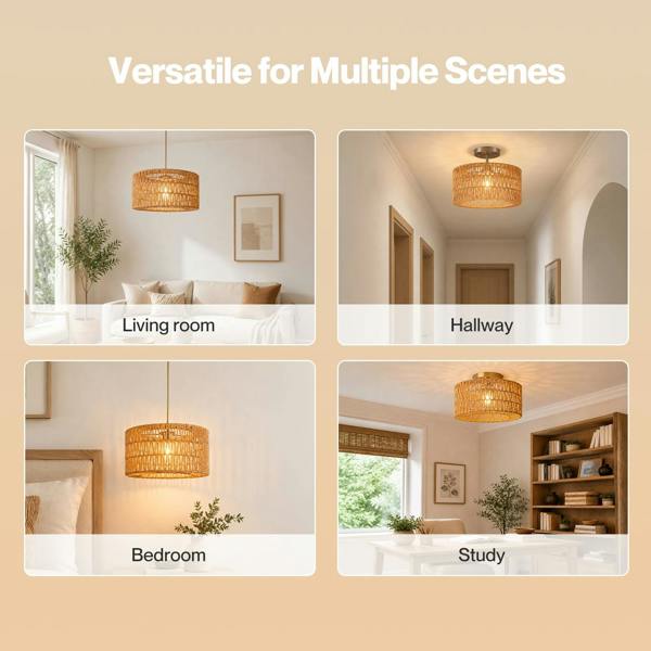 Emitto Lamp Shade Boho Woven Light Shade Durable Easy Fit Living Room Yellow