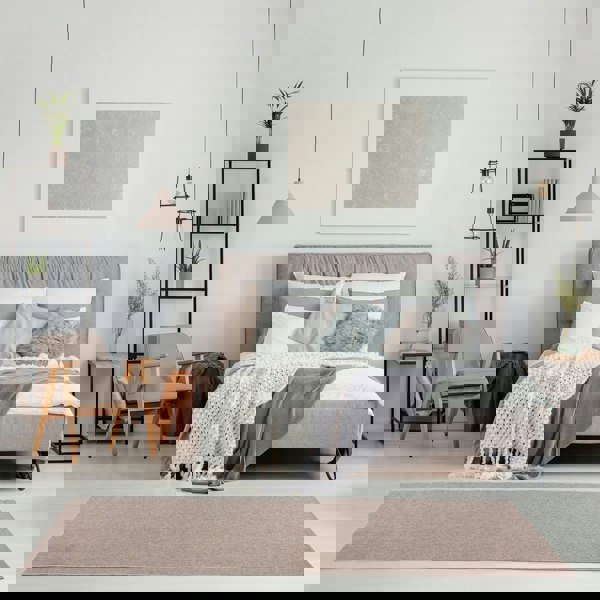 Beige Low Pile Area Rug Plain Design non-shedding