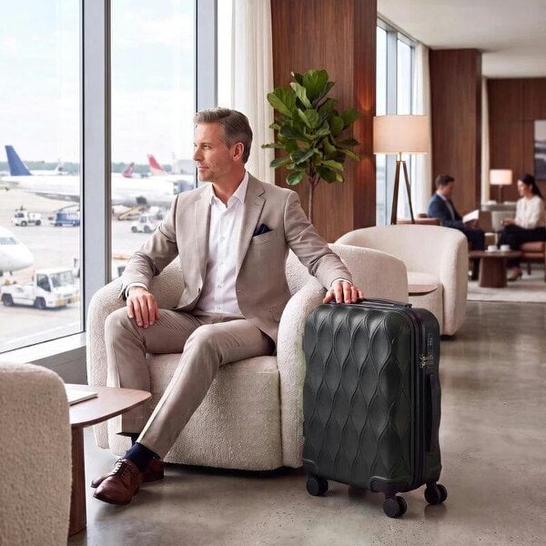 Bobobiy 20Inch Suitcase, ABS Hard Shell Carry On Luggage with TSA Lock, Spinner Wheels, Telescopic Handle, Black
