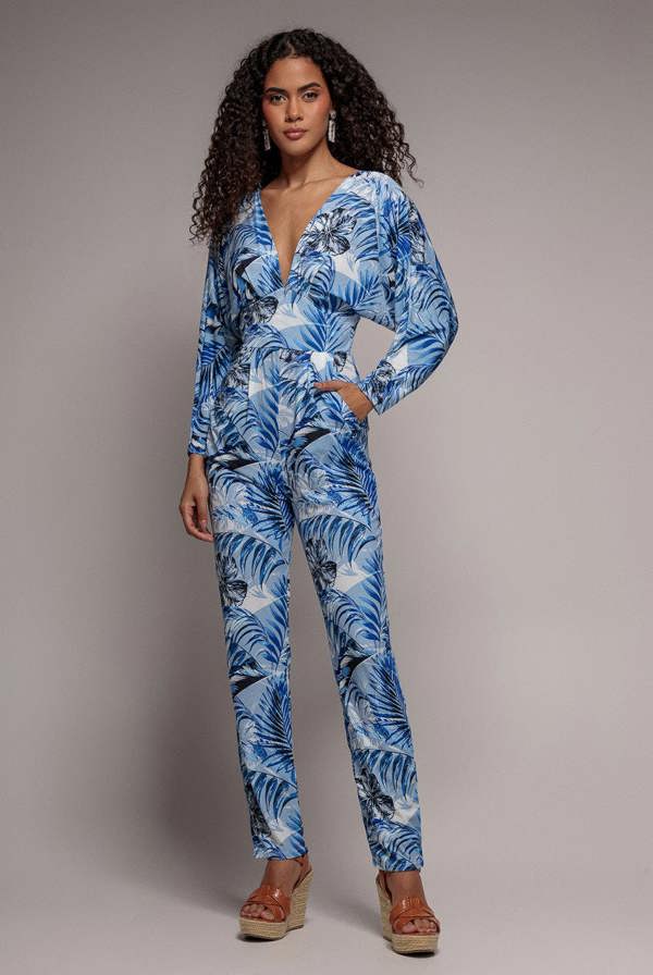 Tropical Print Jumpsuit - Blue TR356
