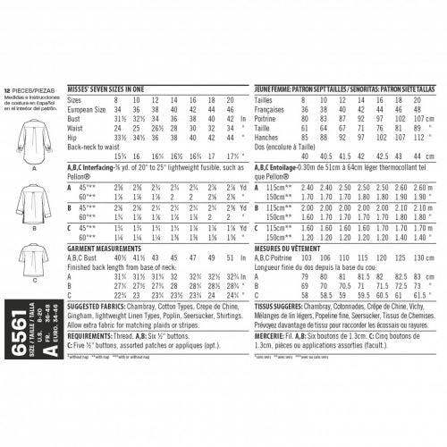 New Look Sewing Pattern 6561, Tops, Shirts for Women, A (8-10-12-14-16-18-20) - Intermediate