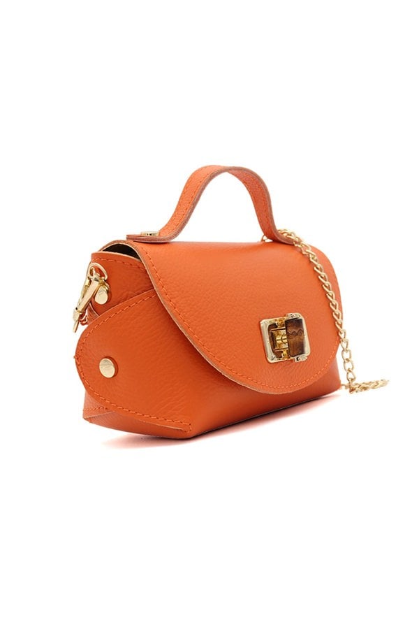 Pluspup Genuine Italian Leather Crossbody Bag with Chain Strap and Twist Lock Closure