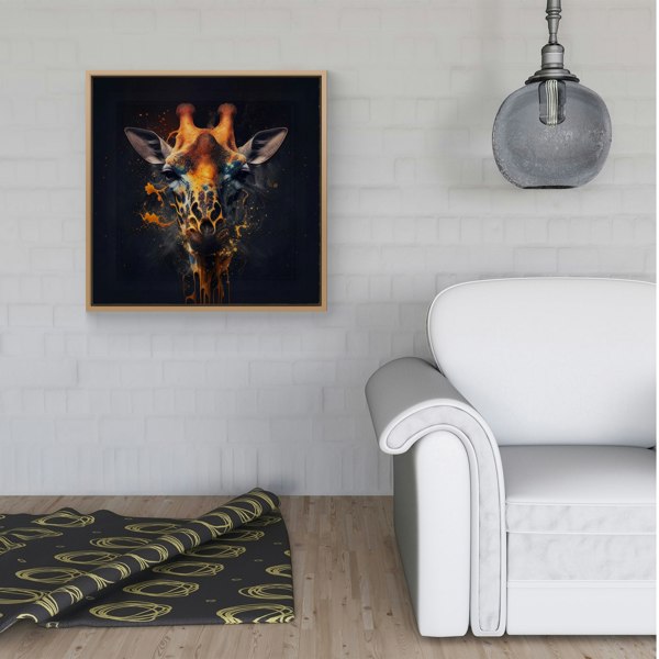 Warren Reed Golden Giraffe Face Splash Art Framed Canvas