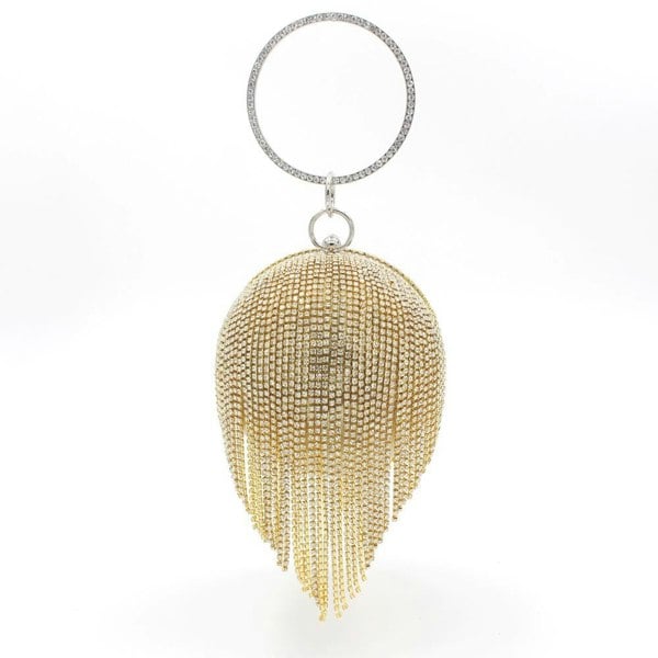 Kitise Womens Sparkling Rhinestones Fringed Ball Shape Evening Clutch Bag