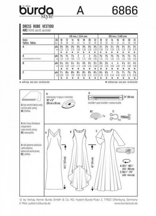 Burda Sewing Pattern 6866 Dresses For Women, 10-12-14-16-18-20-22 - Intermediate