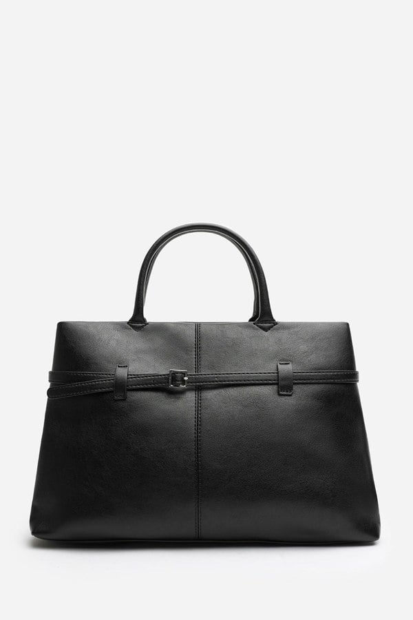 Where's That From Flores Luxury Structured Leather Tote Bag in Black