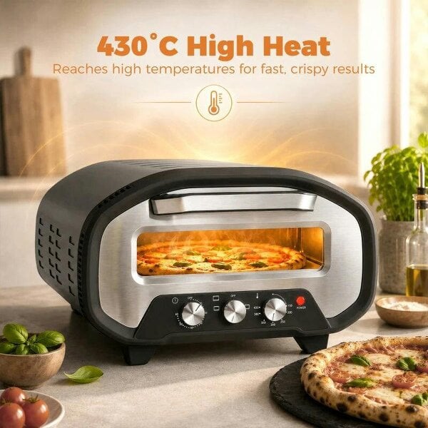 Electric Pizza Oven, Pizza Maker with 3 Knob Control and Ceramic Stone, Viewing Window, 2200W