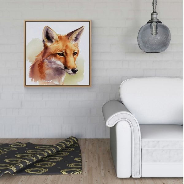 Warren Reed Fox Watercolour Framed Canvas