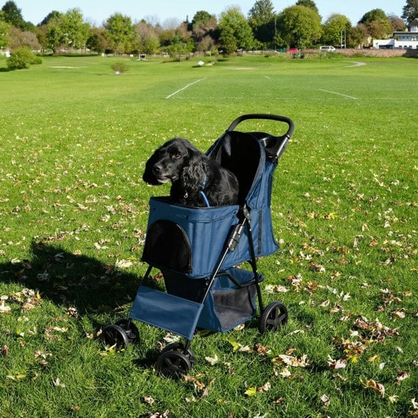 Monstershop Pet Stroller with Rain Cover – Navy Blue