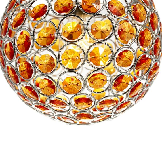 Happy Homewares Modern Round Globe Pendant Light Shade with Orange Acrylic Bead Jewels
