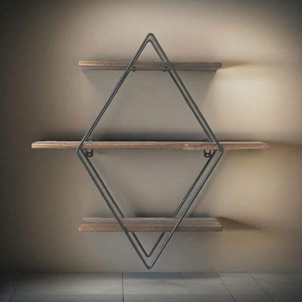 Rafaelo Mobilia Industrial 3 Tier Wooden Diamond Shape Floating Shelf