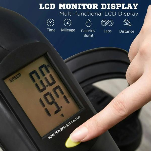 Close-up of LCD monitor display on the black mini pedal exerciser
