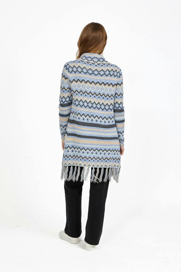 Mudflower Aztec Print Bordered Fringed Longline Cardigan