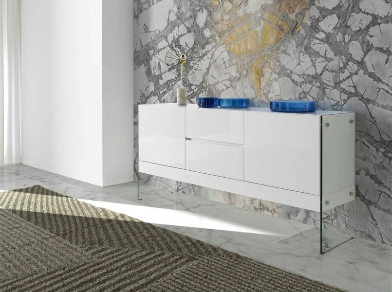 Angel Cerdá White Wood and Tempered Glass Sideboard 3063