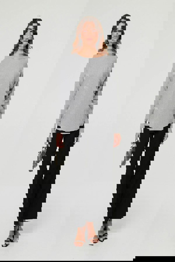 Grey | Sparkly Star Front Batwing Sleeve Jumper
