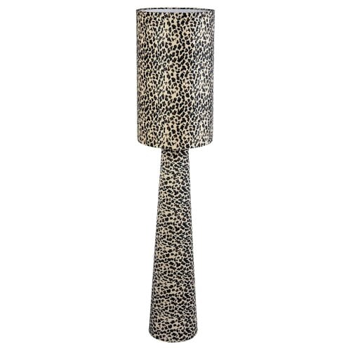 Happy Homewares Modern Leopard Print Velvet Fabric Floor Lamp with Drum Shade and Base